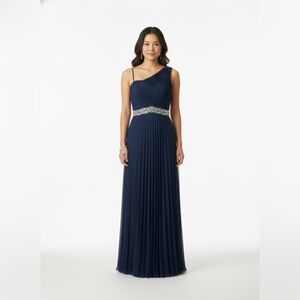 Elegant Navy Blue One-Shoulder Dress